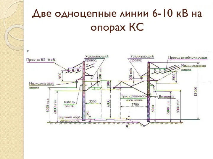 Две одноцепные линии 6-10 кВ на опорах КС