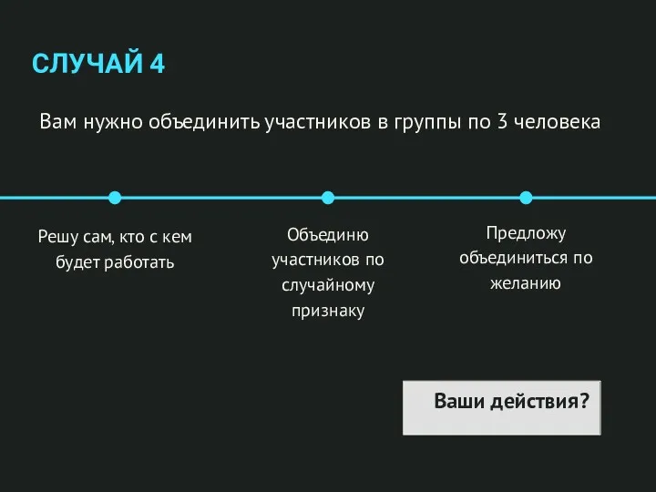 Вам нужно объединить участников в группы по 3 человека Ваши