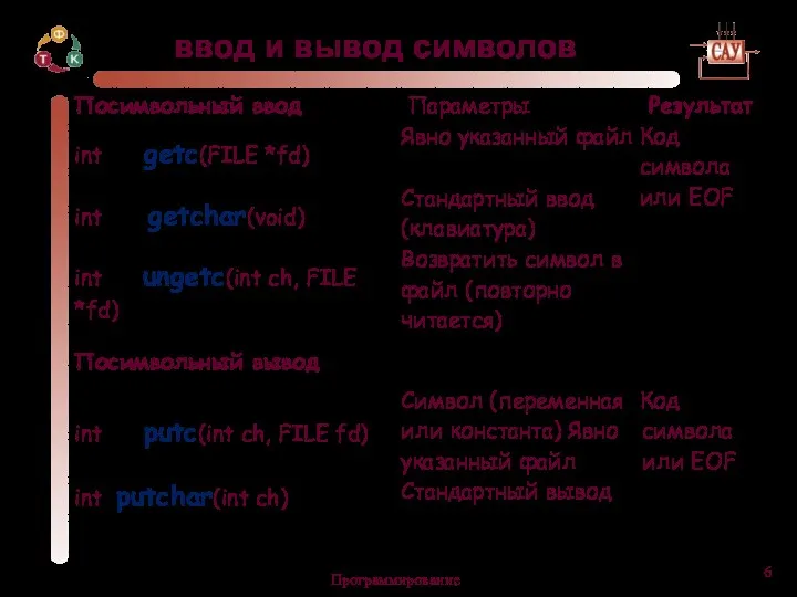 Программирование ввод и вывод символов