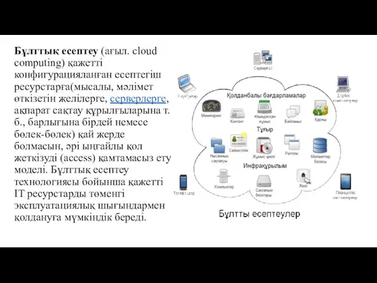 Бұлттық есептеу (ағыл. cloud computing) қажетті конфигурацияланған есептегіш ресурстарға(мысалы, мәлімет