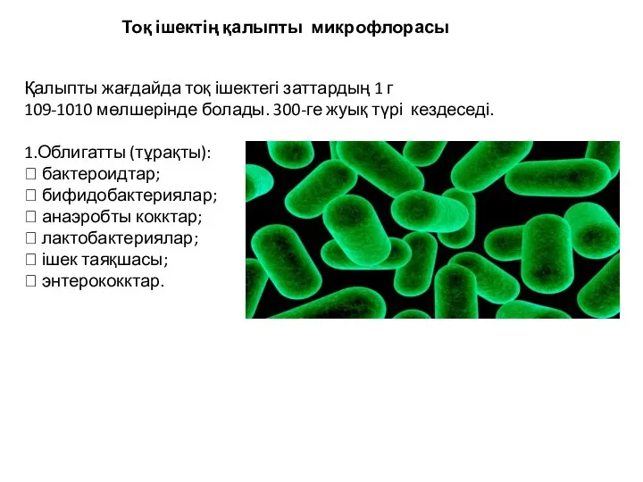 Тоқ ішектің қалыпты микрофлорасы Қалыпты жағдайда тоқ ішектегі заттардың 1