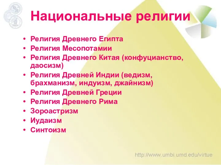 Национальные религии Религия Древнего Египта Религия Месопотамии Религия Древнего Китая