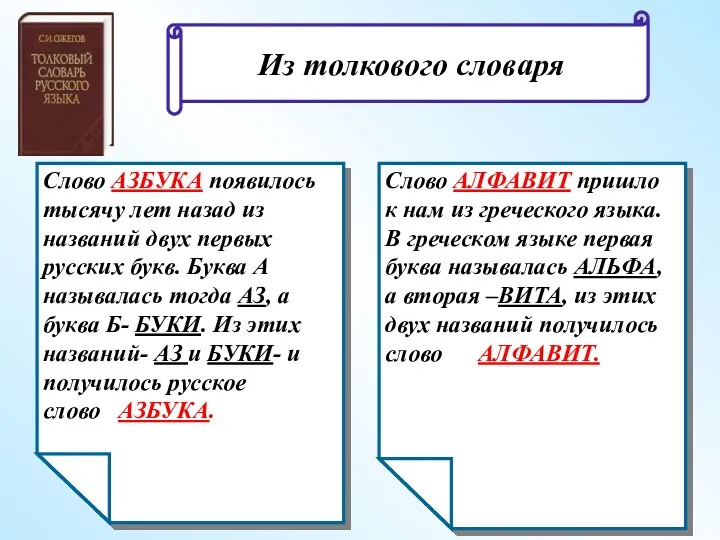 Слово АЗБУКА появилось тысячу лет назад из названий двух первых