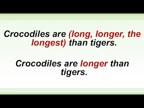Crocodiles are (long, longer, the longest) than tigers. Crocodiles are longer than tigers.