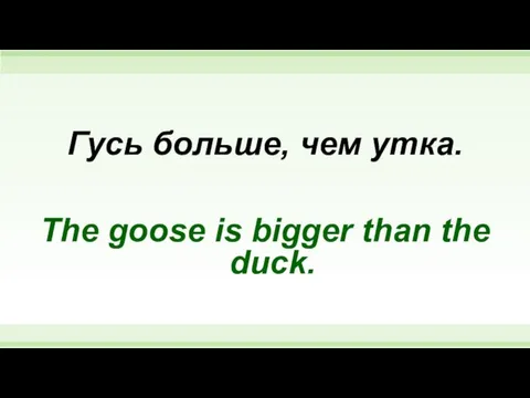 Гусь больше, чем утка. The goose is bigger than the duck.