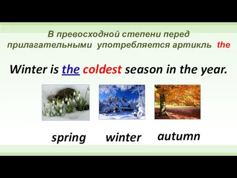 В превосходной степени перед прилагательными употребляется артикль thе spring winter