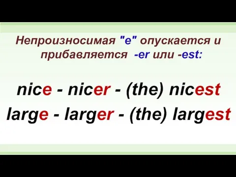 Непроизносимая "е" опускается и прибавляется -er или -est: nice -