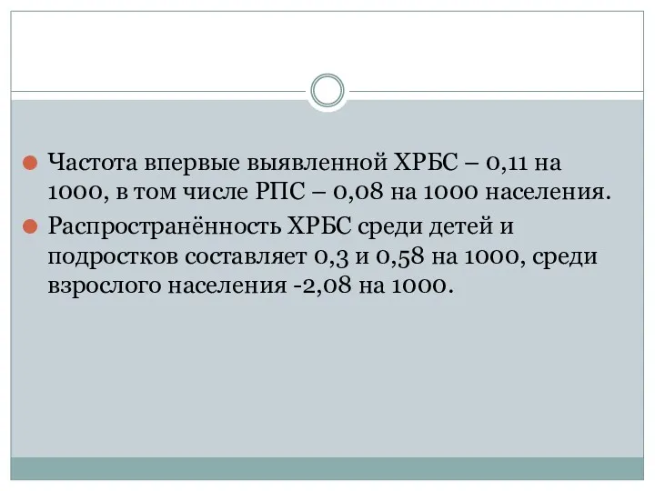 Частота впервые выявленной ХРБС – 0,11 на 1000, в том