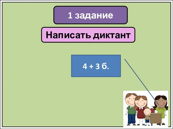 1 задание Написать диктант 7 баллов 4 + 3 б.