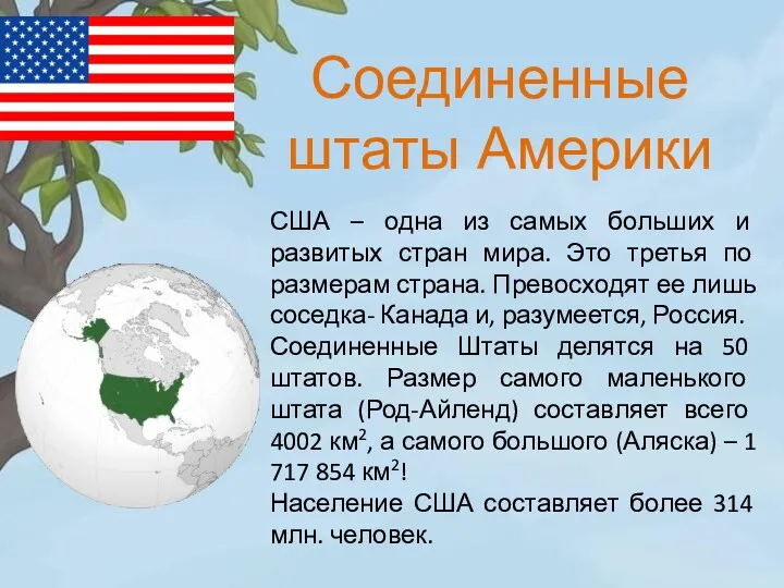 Соединенные штаты Америки США – одна из самых больших и развитых стран мира.