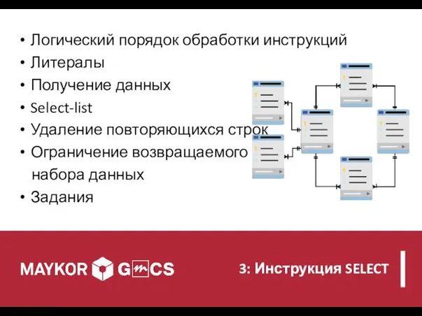 3: Инструкция SELECT Логический порядок обработки инструкций Литералы Получение данных