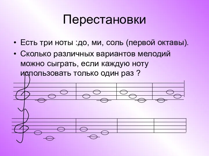 Перестановки Есть три ноты :до, ми, соль (первой октавы). Сколько