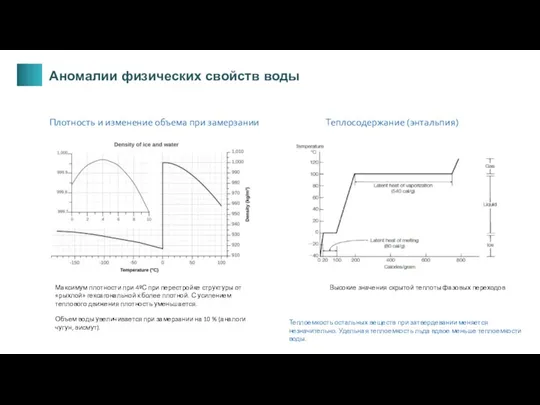 Плотность и изменение объема при замерзании Максимум плотности при 4ºС