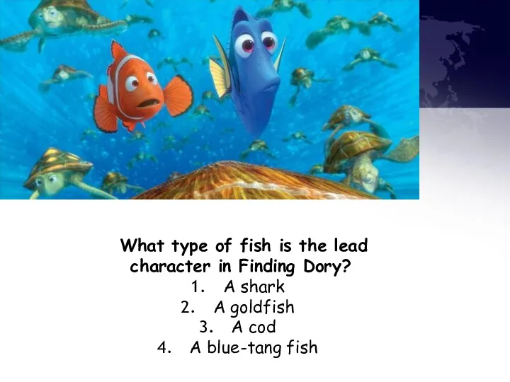 What type of fish is the lead character in Finding Dory? A shark