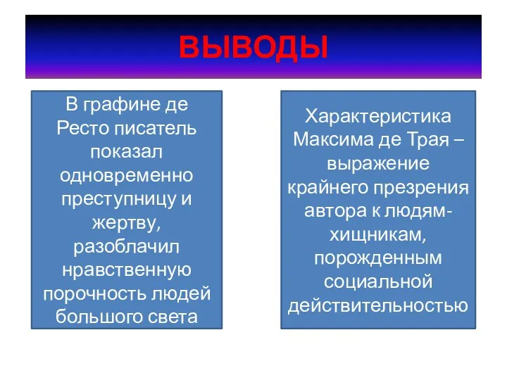 ВЫВОДЫ В графине де Ресто писатель показал одновременно преступницу и