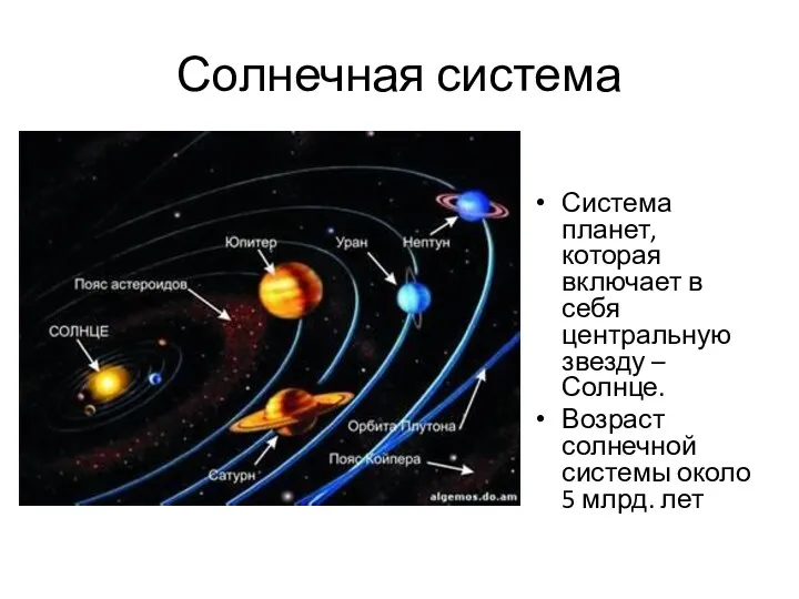 Солнечная система Система планет, которая включает в себя центральную звезду