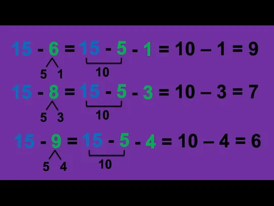 10 – 1 = 9 15 - 6 = 15 - 5 5