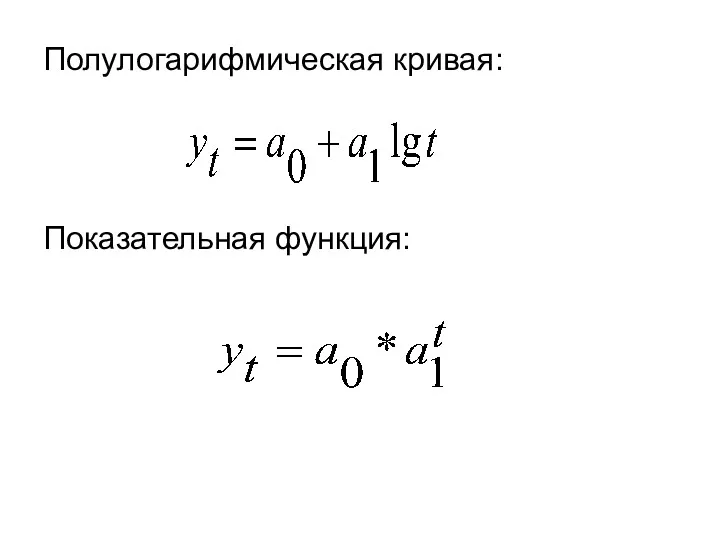 Полулогарифмическая кривая: Показательная функция: