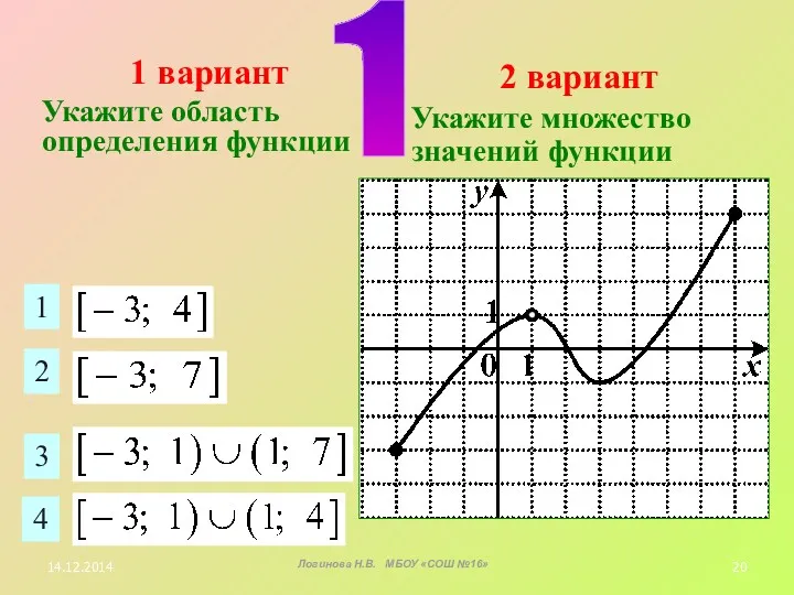 1 вариант Укажите область определения функции 2 вариант Укажите множество