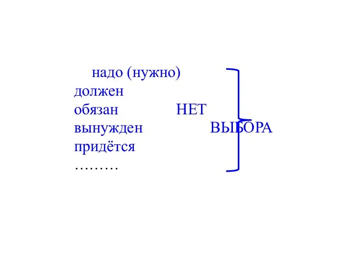 надо (нужно) должен обязан НЕТ вынужден ВЫБОРА придётся ………