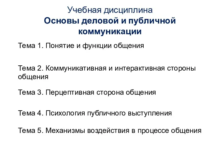 Учебная дисциплина Основы деловой и публичной коммуникации