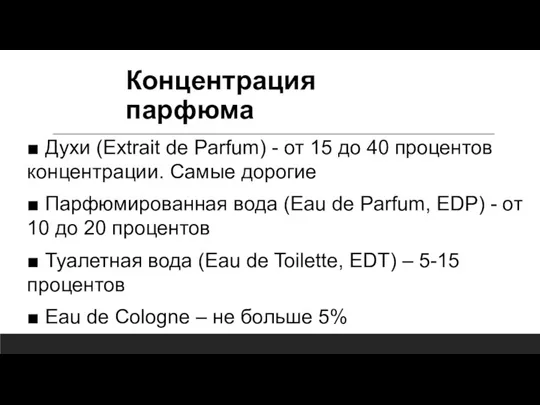 Концентрация парфюма ■ Духи (Extrait de Parfum) - от 15