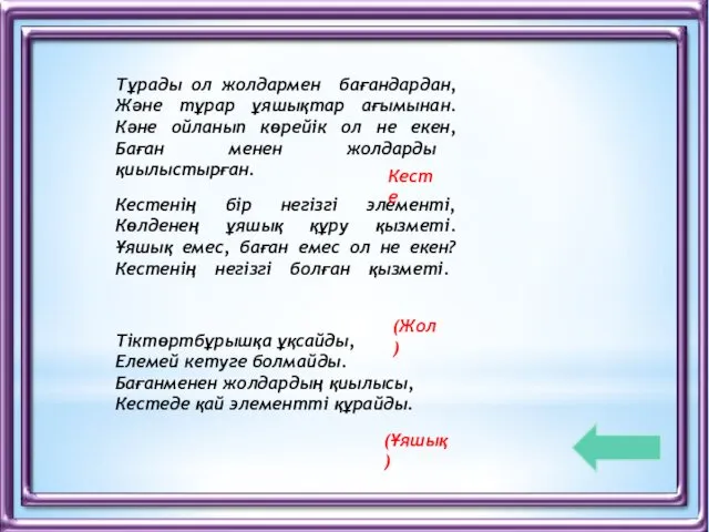 Тұрады ол жолдармен бағандардан, Және тұрар ұяшықтар ағымынан. Кәне ойланып