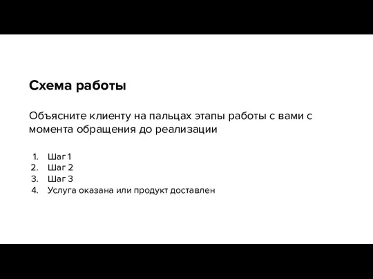 Схема работы Объясните клиенту на пальцах этапы работы с вами