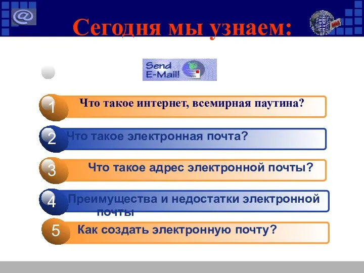 Сегодня мы узнаем: Что такое электронная почта? Что такое адрес