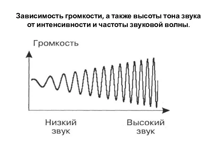 Зависимость громкости, а также высоты тона звука от интенсивности и частоты звуковой волны.
