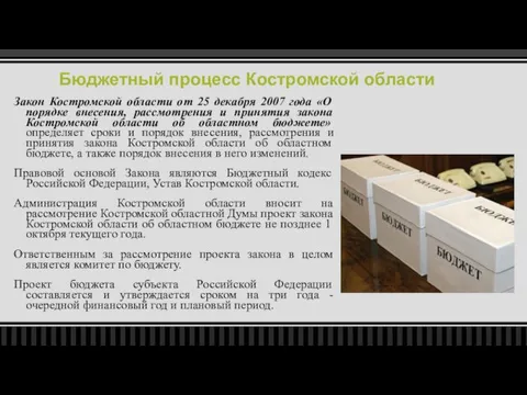 Бюджетный процесс Костромской области Закон Костромской области от 25 декабря