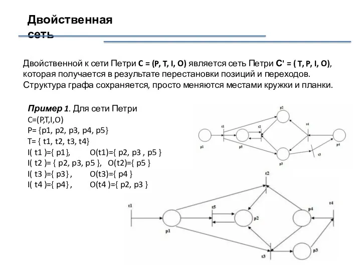 Двойственная сеть Двойственной к сети Петри C = (P, T,