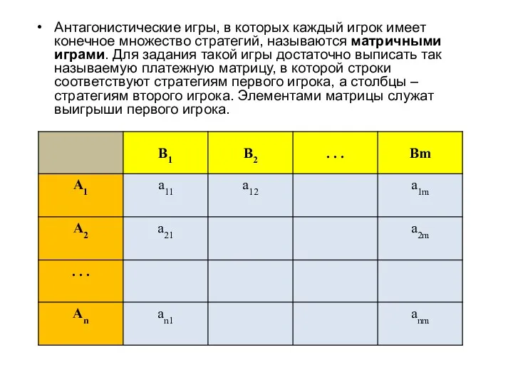 Антагонистические игры, в которых каждый игрок имеет конечное множество стратегий,