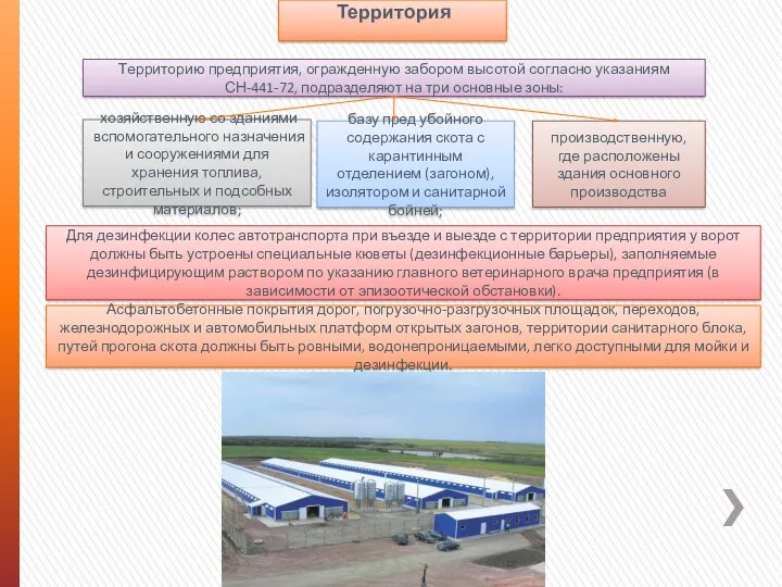 Территория Территорию предприятия, огражденную забором высотой согласно указаниям СН-441-72, подразделяют