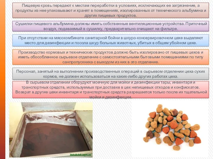 Пищевую кровь передают к местам переработки в условиях, исключающих ее