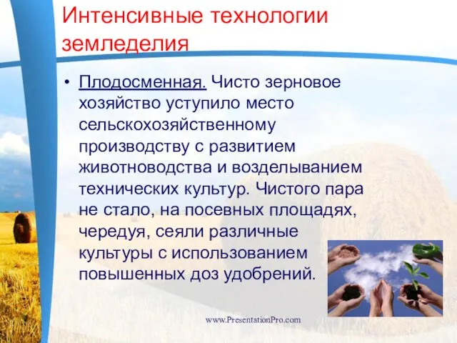 Интенсивные технологии земледелия Плодосменная. Чисто зерновое хозяйство уступило место сельскохозяйственному