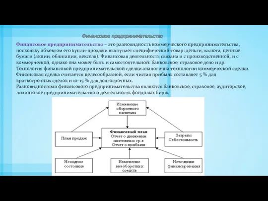 Финансовое предпринимательство – это разновидность коммерческого предпринимательства, поскольку объектом его