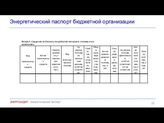 Энергетический паспорт бюджетной организации ЭНЕРГОАУДИТ. Энергетический паспорт Фомра 8. Сведения