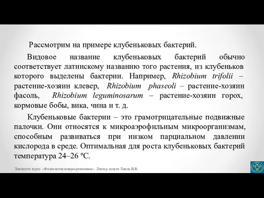 Рассмотрим на примере клубеньковых бактерий. Видовое название клубеньковых бактерий обычно