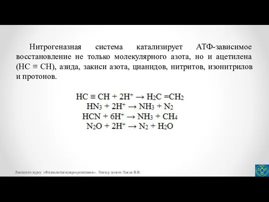 Нитрогеназная система катализирует АТФ-зависимое восстановление не только молекулярного азота, но