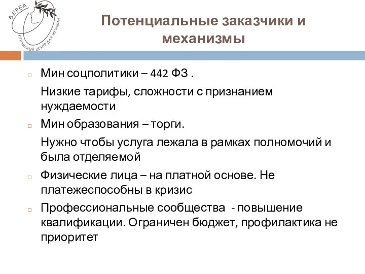 Потенциальные заказчики и механизмы Мин соцполитики – 442 ФЗ .