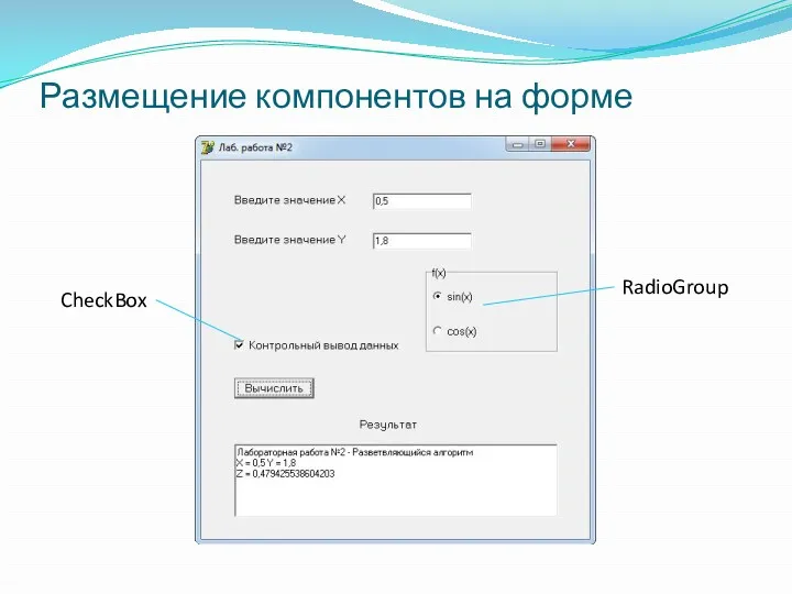 Размещение компонентов на форме CheckBox RadioGroup