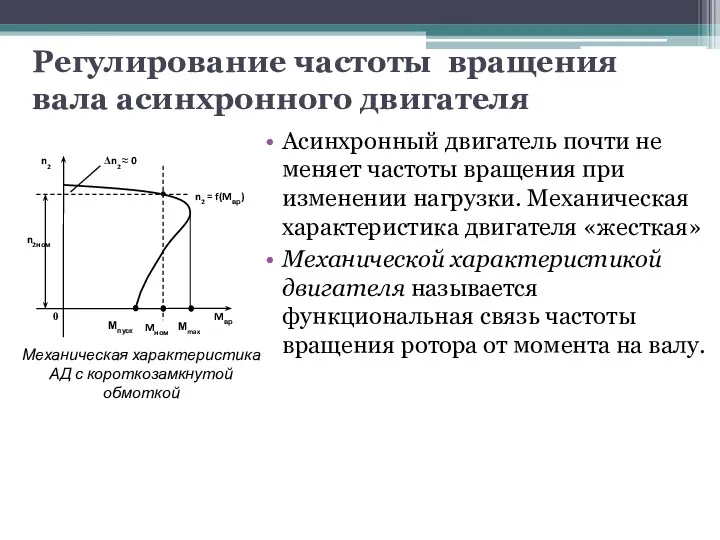 Регулирование частоты вращения вала асинхронного двигателя Асинхронный двигатель почти не