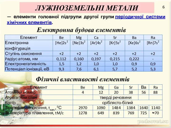 ЛУЖНОЗЕМЕЛЬНІ МЕТАЛИ 6 — елементи головної підгрупи другої групи періодичної