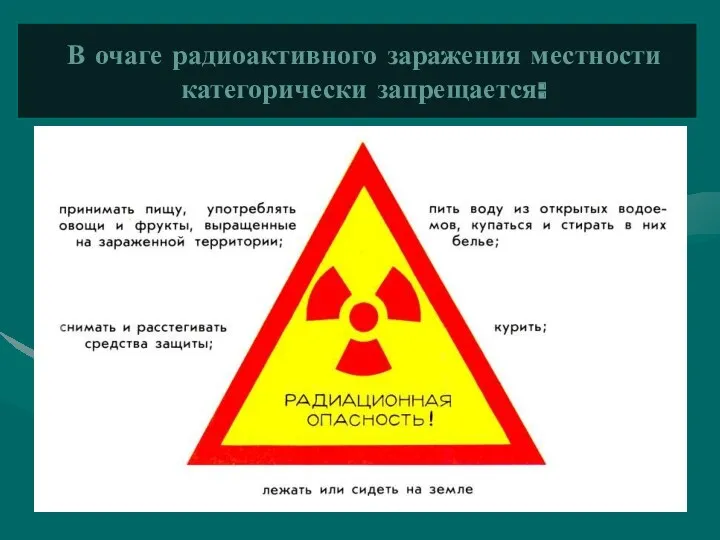 В очаге радиоактивного заражения местности категорически запрещается: