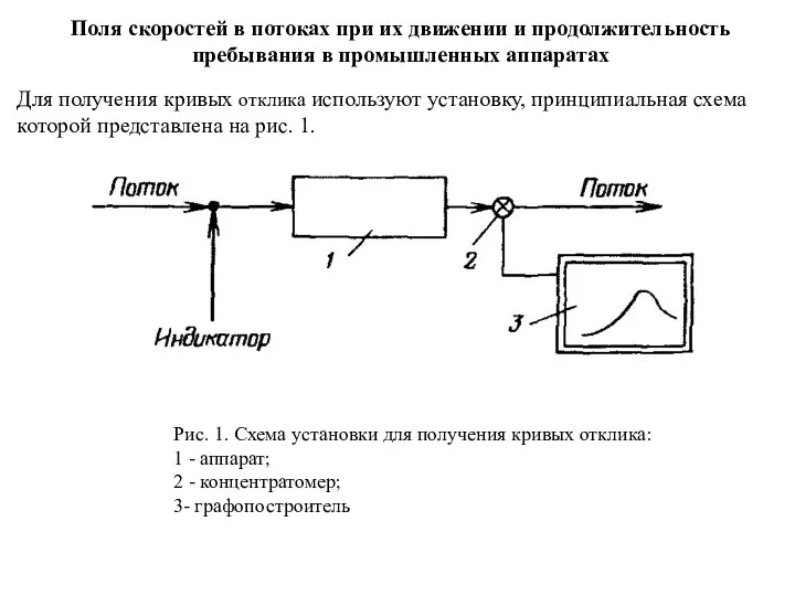 Поля скоростей в потоках при их движении и продолжительность пребывания