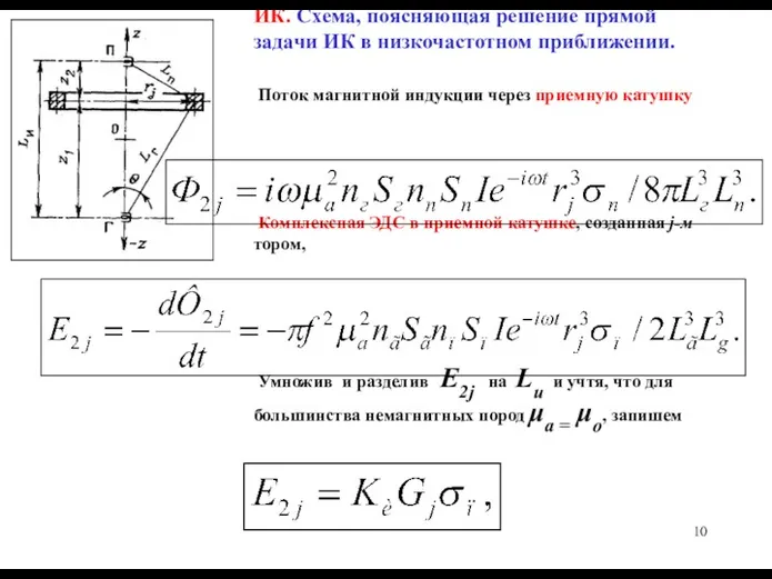 ИК. Схема, поясняющая решение прямой задачи ИК в низкочастотном приближении.