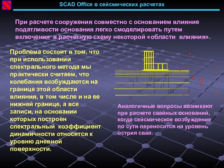 SCAD Office в сейсмических расчетах При расчете сооружения совместно с основанием влияние податливости