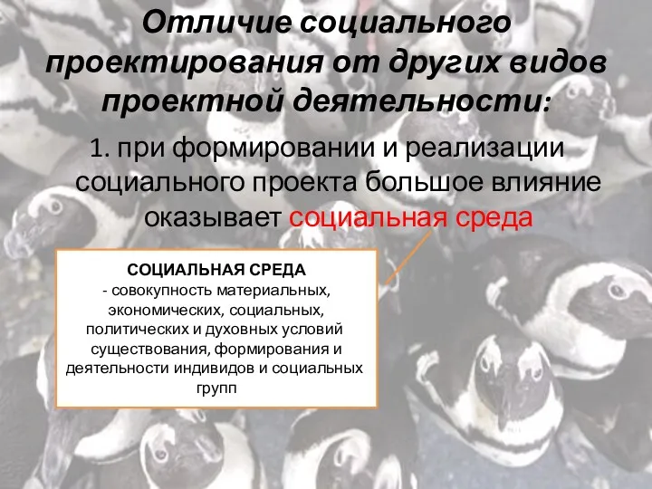 Отличие социального проектирования от других видов проектной деятельности: 1. при