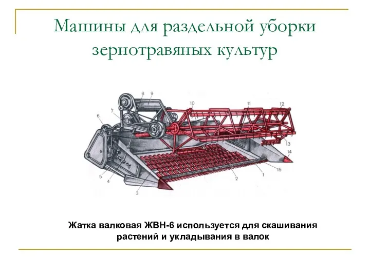 Машины для раздельной уборки зернотравяных культур Жатка валковая ЖВН-6 используется для скашивания растений